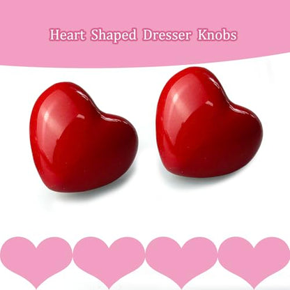 4Pcs Red Drawer Knobs, Heart Cabinet Knobs and Pulls - color: Red