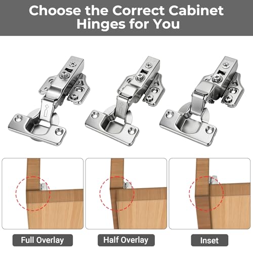 4 Pack 35mm Soft Close Full Overlay Cabinet Hinges, 3D Hydraulic - size: Full Overlay