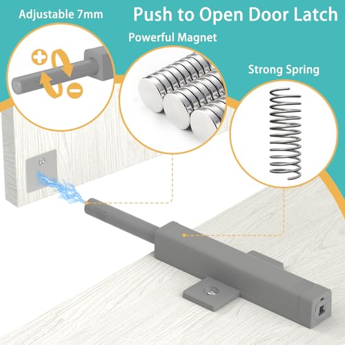 Cabinet Push Open Hardware, Jiayi Strong Spring Magnetic Cabinet Latches, Large Drawer Opener Release Pop Out Touch Latch Push Close for Kitchen Drawer Door Magnets Catch Closure (Gray, 8 Pack) - size: 8 Pack