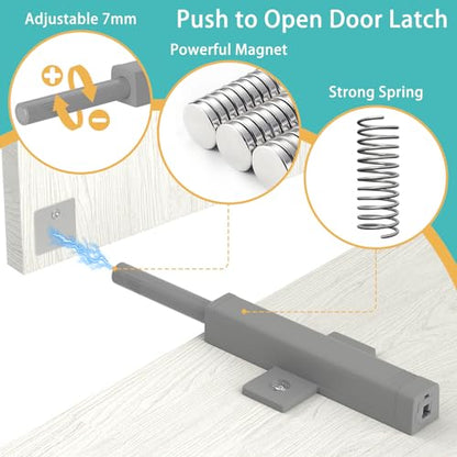 Cabinet Push Open Hardware, Jiayi Strong Spring Magnetic Cabinet Latches, Large Drawer Opener Release Pop Out Touch Latch Push Close for Kitchen Drawer Door Magnets Catch Closure (Gray, 8 Pack) - size: 8 Pack