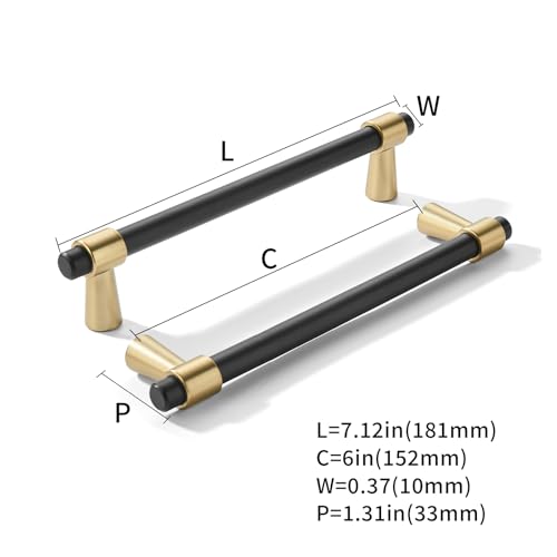 khtumeware 6 inch 5 Pack Matte Black/Champagne Bronze Cabinet pulls Zinc Alloy, Kitchen Cabinet Handles, Wardrobe Drawer Handles - Suitable for Bathroom cabinets, Bedroom Furniture - color: Matte Black/Champagne Bronze, size: 6 Inch