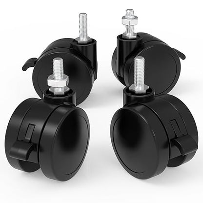 JOY Worker M8 Threaded Stem Casters 2.5" Locking Wheels Set of 4, Black - color: Black