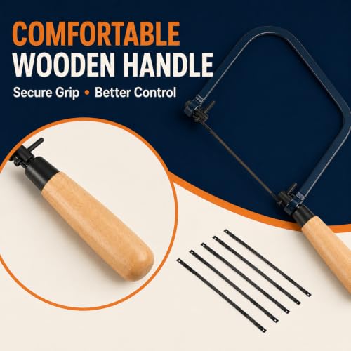 Coping Saw Frame Set with 5 Replacement Blades for Wood, Metal & Plastic