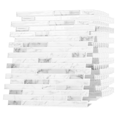 Peel and Stick Backsplash Tile, Stick on White Marble Look Mosaic Wall Tile - color: Marble White