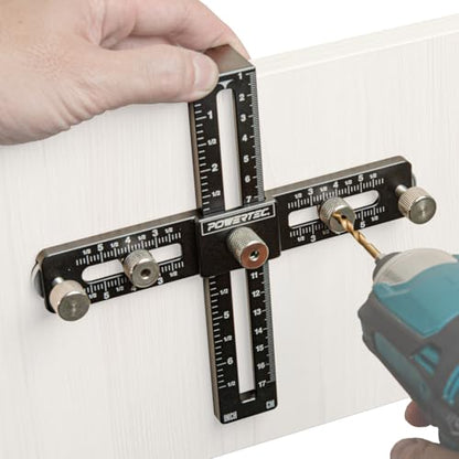 POWERTEC 72186 Cabinet Hardware Jig for Knobs, Handles & Pulls - Adjustable Drill Guide Template Tool for Cabinets, Woodworking, Doors & Drawers - size: Cabinet Hardware Jig