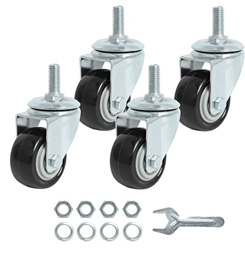 Finnhomy Stem Caster Wheels 2 Inch Heavy Duty Threaded Swivel Casters 3/8"-16x1 Set of 4 Premium Polyurethane Wheels PU Anti-wear Smooth Casters, Black - style: 2 Inch