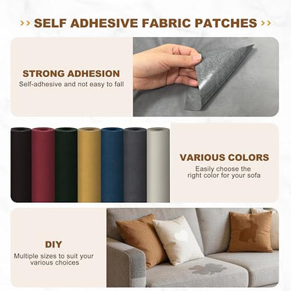 Azobur Velvet Rectangular Repair Patch, Self-Adhesive Flannel Fabric Patch, Multi Colors, Microfiber Patch，Can be Used to Patch Sofas, Car Seats, Handbags, Jacket Holes and Tears (Gray) - color: Gray, size: 4" x 30"-2 ROLLS