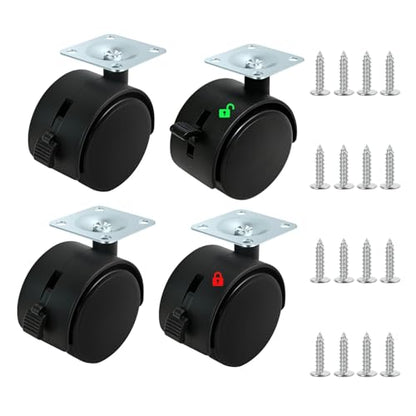 1.5'' Casters Set of 4, Locking Plastic Wheels, 18 Stainless Steel Screws - color: 1.5 Inch Black