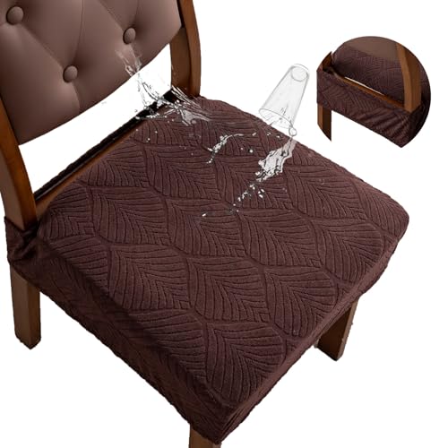 Waterproof Stretch Dining Chair Seat Covers, Set of 6 Chocolate - color: Chocolate, size: 16-20in-Rear-gapped