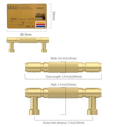 Amerdeco 10 Pack Brushed Gold knurled Cabinet Pulls 3" - color: Brushed Gold, size: 3" hole center