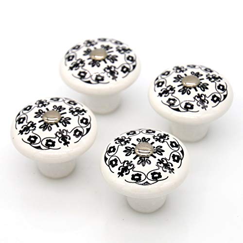 LXZ 4 PCs Vintage Style Round Ceramic Knobs Handles Pulls for Cabinet Drawer Door
