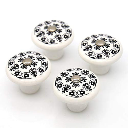 LXZ 4 PCs Vintage Style Round Ceramic Knobs Handles Pulls for Cabinet Drawer Door