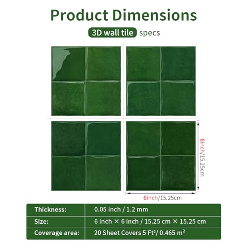 20 Sheets 3D Stereoscopic Peel and Stick Backsplash Tile Stickers - color: Green