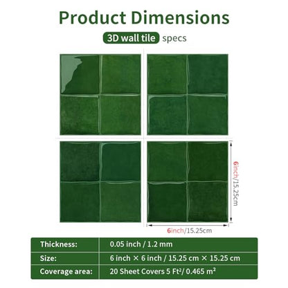 20 Sheets 3D Stereoscopic Peel and Stick Backsplash Tile Stickers - color: Green