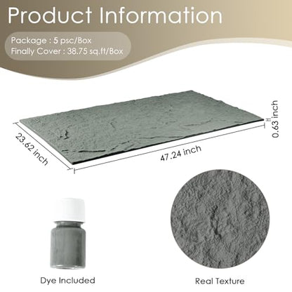 Faux Stone Wall Panels, 5-Pack 3D PU Cement-Texture Panels, Gray - color: Dark Gray