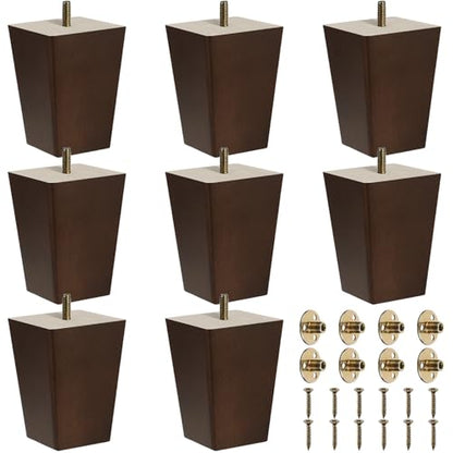 Hoteam 8 Pcs 4 Inch Square Wood Furniture Legs Couch Sofa Feet, Brown - size: 4 Inch