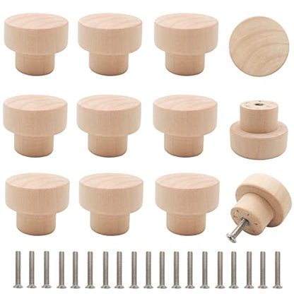 16PCS Wood Dresser Knobs Unfinished Wooden Cabinet Drawer Pulls 35mm - color: Flat Top Unfinished, size: 16 Pieces