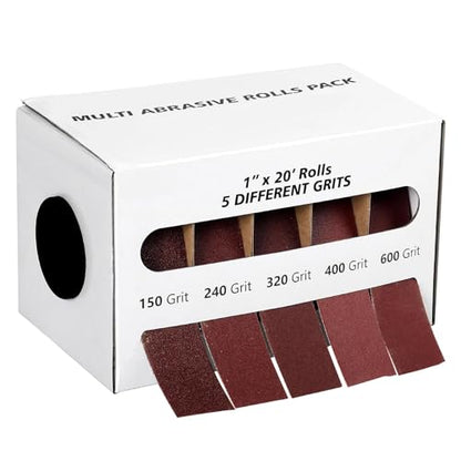 Emery Cloth Roll, 5 Grits 1'' x 19.7' Sand Paper Roll with Dispenser, 150 240 320 400 600 Grit Sandpaper Assortment, Wet Sanding Paper for Metal Automotive Furniture Wood - style: 5rolls 6m