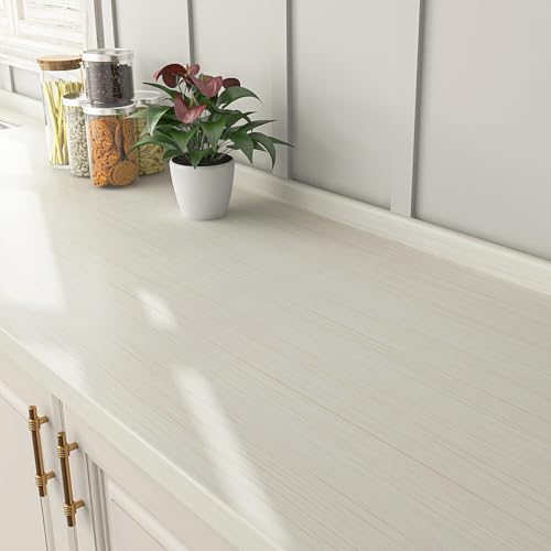 FunStick Thick Beige White Wood Contact Paper for Countertops Cabinets Waterproof Removable White Wood Wallpaper Peel and Stick Countertops Wood Grain Contact Paper for Desk Kitchen Drawers 12"x200" - color: White Beige, size: 12" x 200"