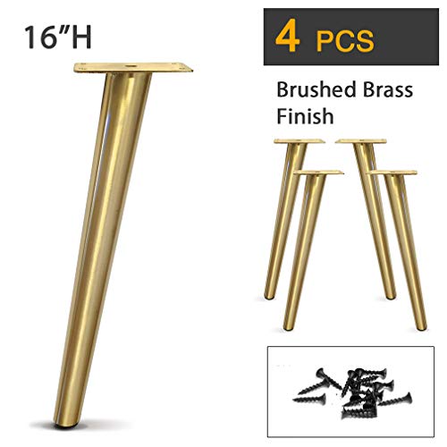 Slant Furniture Metal Legs - Set of 4 New, Plated (Brushed Brass 16" H) - color: Salnt -Brushed Brass 16"h