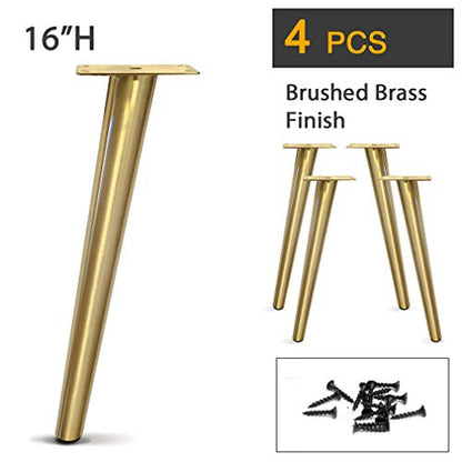 Slant Furniture Metal Legs - Set of 4 New, Plated (Brushed Brass 16" H) - color: Salnt -Brushed Brass 16"h