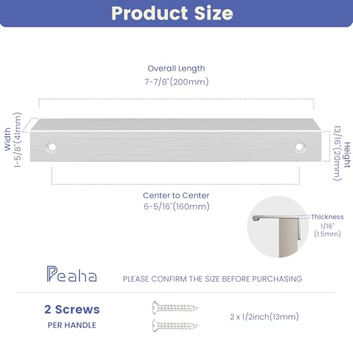 Peaha 10 Pack Kitchen Cabinet Handles 6-5/16" Brushed Nickel Cabinet Pulls - color: Brushed Nickel, size: Hole Centers:6-5/16in(160mm)