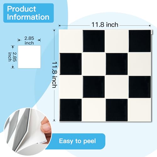 Art3d Grid Peel and Stick Backsplash, 10-Pack, 12 x 12 in, Black & White - color: Black/White