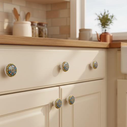 HUAMULAN Ceramic Knobs Boho Cabinet Pulls Drawer Door Handles 15 Pack - color: MZ936-2-15PCS