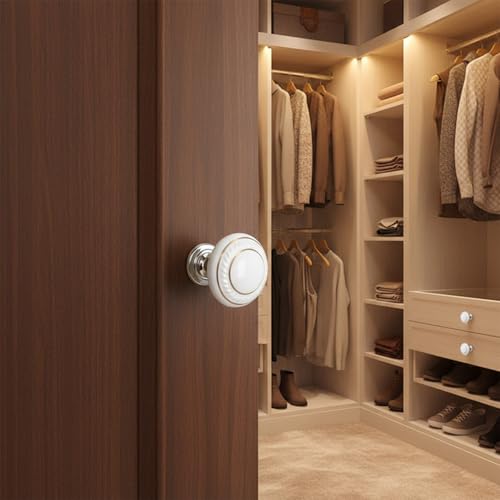 HUAMULAN Ceramic Knobs Round Cabinet Pulls with Zinc Alloy Base 10 Pack - color: White with Gold Circle 10PCS