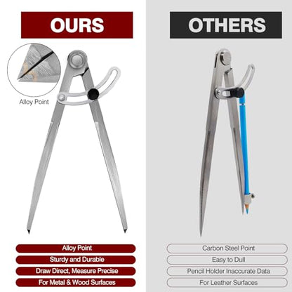 6 inch Metal Compass Scribe, Alloy Professional Woodworking Compass with Wing - size: 6 inch without pencil holder