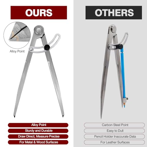 8 inch Metal Compass Scribe, Alloy Professional Woodworking Compass with Wing - size: 8 inch without pencil holder