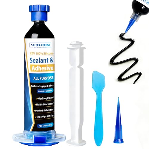 SHIELDOM RTV Silicone Sealant Black Silicone Caulk 100% Waterproof - No Caulking Gun Needed - High-Strength Flexible Shrink & Crack Proof Sealing for Cars, Bathroom, Kitchen, Windows 1.4oz