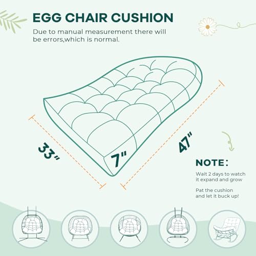 Hanging Egg Chair Cushion 47x35x7 Inches Waterproof Yellow-Green Leaf - color: 4#
