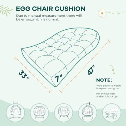 Hanging Egg Chair Cushion 47x35x7 Inches Waterproof Yellow-Green Leaf - color: 4#