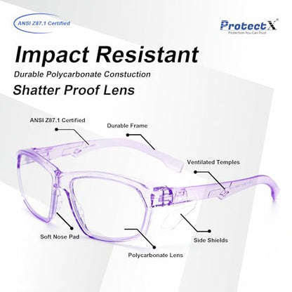 ProtectX Stylish Safety Glasses Anti-Fog Scratch Lilac Clear - color: Lilac