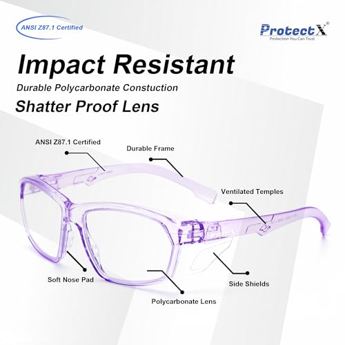 ProtectX Stylish Safety Glasses Anti-Fog Scratch Lilac Clear - 6PC - color: 6 Pack Lilac