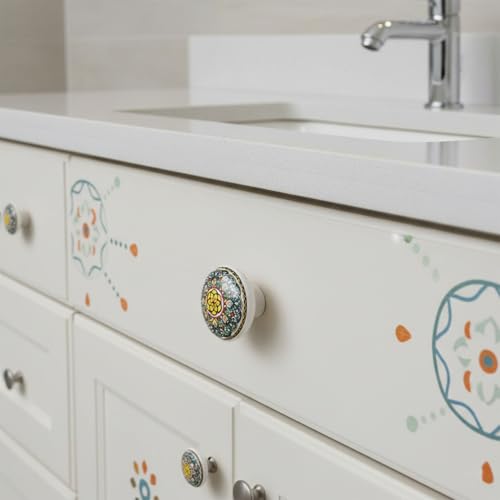 HUAMULAN Ceramic Knobs Boho Cabinet Pulls Drawer Door Handles 15 Pack - color: Dark Grey Floral