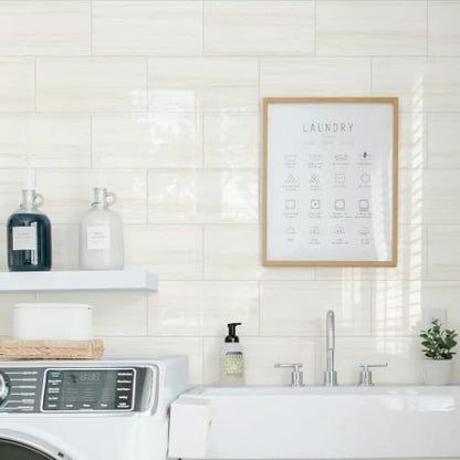 Vamos Tile Peel & Stick Backsplash, Glossy 22-Piece 6''x12'' Subway Tile - color: Dolomite with White Grout
