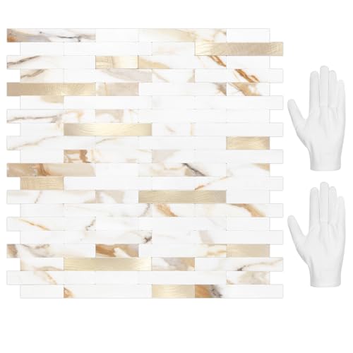 STICKGOO Peel and Stick Backsplash Tile, Stick on Backsplash for Kitchen and Bathroom, Calacatta Gold Marble Look PVC Mixed Metal Gold Self Adhesive Wall Tiles(10 Sheets) - color: Calacatta Gold Mixed Metal Gold