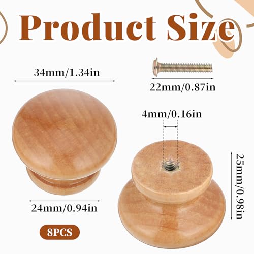 8 Pcs Wooden Drawer Pulls, Natural Wood Dresser Knobs Wooden Cabinet Knobs Round Drawer pulls Mushroom Wood Knob for Furniture Cupboard Dresser Closet Door (Diameter: 1.34", Height: 1")