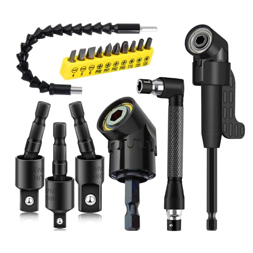 Right Angle Drill Attachment, Flexible Drill Bit Extension, 17PC Magnetic Drill Bit Set 90/105° Angled Rotatable Socket Adapters, Ratchet Wrenches for Tight Narrow Spaces Home Garage Technicians - color: 17*black