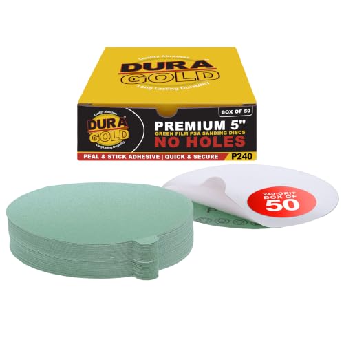 Dura-Gold Premium 5" Green Film PSA Sanding Discs - 240 Grit (Box of 50) - size: 240-Grit