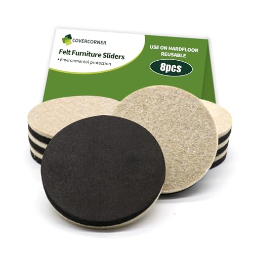 Felt Furniture Sliders for Hardwood Floors 8 PCS, 3 1/2" Beige - size: 8 PCS 3 1/2" Beige