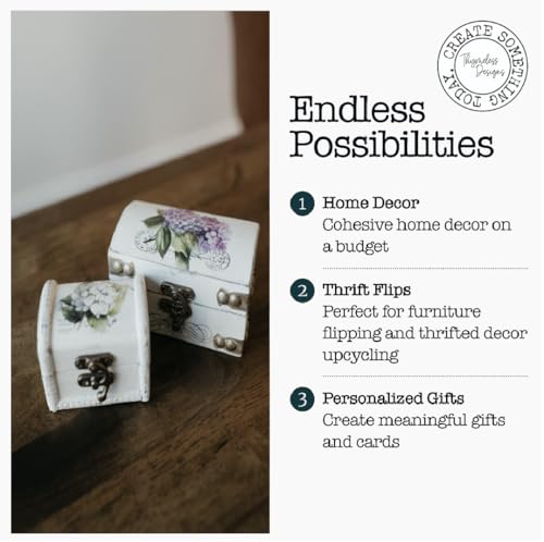 Rub on Transfers for Crafts and Furniture | 3 Design Sheets 6”x 12” | Home Decor Transfers | Furniture and Craft Decals | by Thymeless Designs (Blooming Hydrangeas) - style: Blooming Hydrangeas