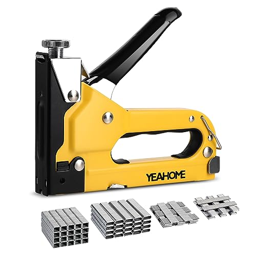 Upholstery Staple Gun Heavy Duty, YEAHOME 4-in-1 Stapler Gun with 4000 Staples, Manual Brad Nailer Power Adjustment Stapler Gun for Wood, Crafts, Carpentry, Decoration DIY - style: Yellow, 4-in-1 Staple Gun, with 4000 Staples