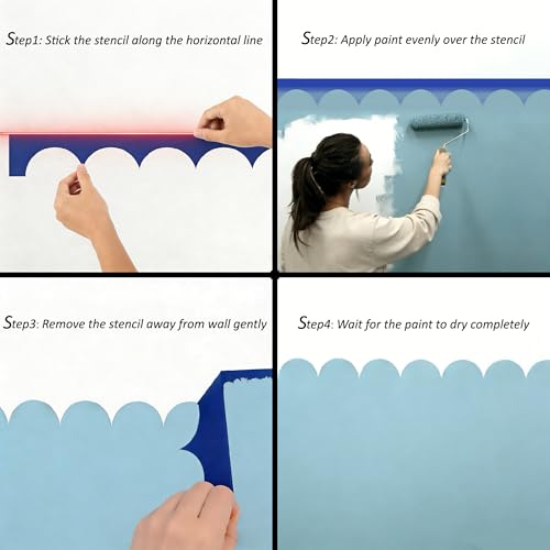 24 Strips Scallop Edge Wall Stencil, Adhesive Painting Wall Décor - size: 26 ft