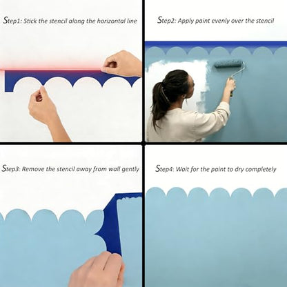 24 Strips Scallop Edge Wall Stencil, Adhesive Painting Wall Décor - size: 26 ft