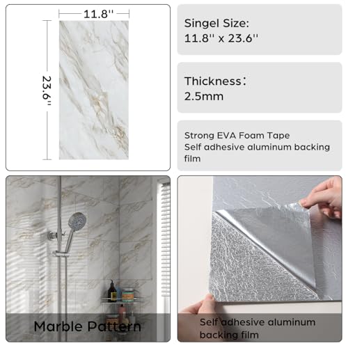 Marble Peel and Stick Backsplash 23.6 x11.8 in, 10PCS - color: Yellow-Gray Marble