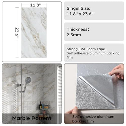 Marble Peel and Stick Backsplash 23.6 x11.8 in, 10PCS - color: Yellow-Gray Marble