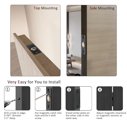 JQK Closet Magnetic Door Ball Catch Hardware, 430 Stainless Steel Catch Adjustable with Strike Plate, Black Finish 4 Pack, HBC120-BK-P4 - color: Black, size: Magnetic 4 Pack